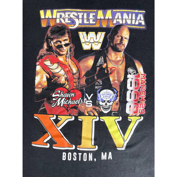 WWE Wrestlemania XIV 14 T-Shirt Shawn Michaels Stone Cold Steve Austin Large WWF - Picture 3 of 7
